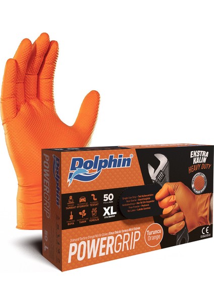 Powergrip Ekstra Kalın Turuncu Nitril Eldiven (Xl) 50LI Paket