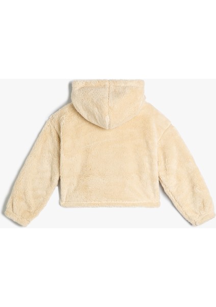 Peluş Kapşonlu Sweatshirt Kelebek Işlemeli Uzun Kollu