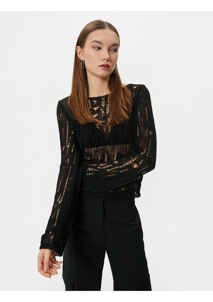 Ajurlu Kazak Uzun Kollu Yuvarlak Yaka