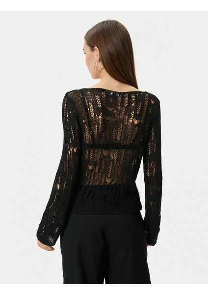 Ajurlu Kazak Uzun Kollu Yuvarlak Yaka fırsatları