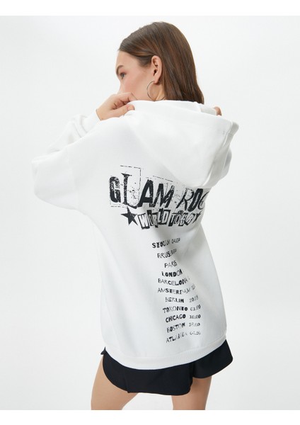 Oversize Kapşonlu Sweatshirt Yıldız Baskılı Uzun Kollu