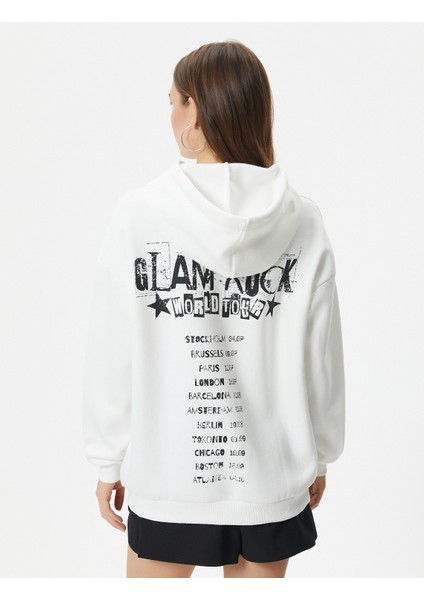 Oversize Kapşonlu Sweatshirt Yıldız Baskılı Uzun Kollu