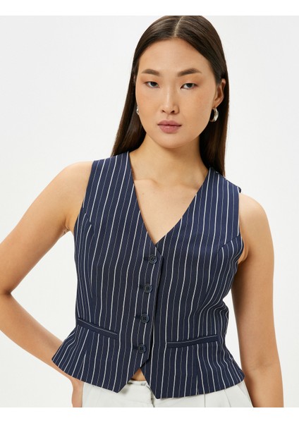 Crop Yelek Düğmeli Fleto Cepli Slim Fit V Yaka fiyatları