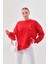 Kalın Kışlık Oversize Basic Bisiklet Yaka Kar Tanesi Baskılı Kırmızı Yılbaşı Sweatshirt 1