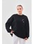 Kalın Kışlık Oversize Basic Bisiklet Yaka Kar Tanesi Baskılı Siyah Yılbaşı Sweatshirt 1