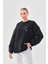 Kalın Kışlık Oversize Basic Bisiklet Yaka Kar Tanesi Baskılı Siyah Yılbaşı Sweatshirt 2