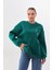 Kalın Kışlık Oversize Basic Bisiklet Yaka Kar Tanesi Baskılı Yeşil Yılbaşı Sweatshirt 1