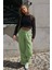 Yeşil Beli Büzgülü Wide Leg Kumaş Pantolon MG1950 2