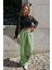 Yeşil Beli Büzgülü Wide Leg Kumaş Pantolon MG1950 1