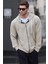 Bej Fermuarlı Kapüşonlu Sweatshirt 6161 1