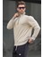 Bej Fermuar Yaka Basic Erkek Sweatshirt 6157 1