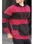 Bordo Kapüşonlu Çizgili Erkek Sweatshirt 6144 3