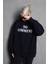 Siyah Bisiklet Yaka Baskılı Oversize Kadın Sweatshirt MG1902 3
