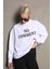 Beyaz Bisiklet Yaka Baskılı Oversize Kadın Sweatshirt MG1902 1