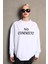Beyaz Bisiklet Yaka Baskılı Oversize Kadın Sweatshirt MG1902 3