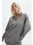 Boyalı Gri Fermuar Detaylı Oversize Sweatshirt MG1933 1