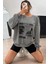 Füme Baskılı Oversize Kadın Sweatshirt MG1923 1