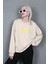 Bej Bisiklet Yaka Baskılı Sweatshirt MG1922 1