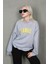 Gri Bisiklet Yaka Baskılı Sweatshirt MG1922 1