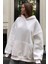 Beyaz Kapüşonlu Şardonlu Oversize Sweatshirt MG1566 2
