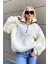 Beyaz Peluş Fermuar Yaka Sweatshirt MG1413 1
