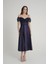 Düşük Kol Lacivert Midi Boy Abiye Elbise 7