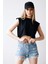 Mavi Yüksek Bel Yırtıklı Mini Denim Şort 3