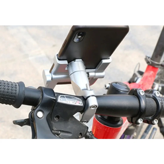 Asua 360 Derece Ayarlanabilir Gidon Bağlantılı Metal Alyanlı Motorsiklet ve Bisiklet Telefon Tutucu