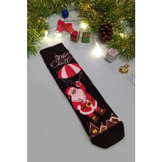Red Box Butik Noel Baba Cristmas Siyah Dizaltı Çorap