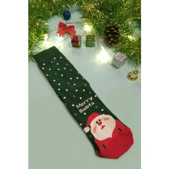 Red Box Butik Merry Santa Yeşil Dizaltı Çorap