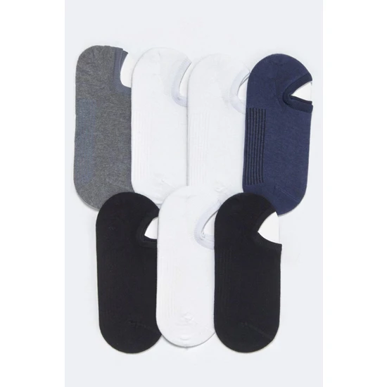Katia&Bony 7'li Paket Unisex Patik Çorap-Beyaz Siyah / Beyaz / Lacivert / Antracite