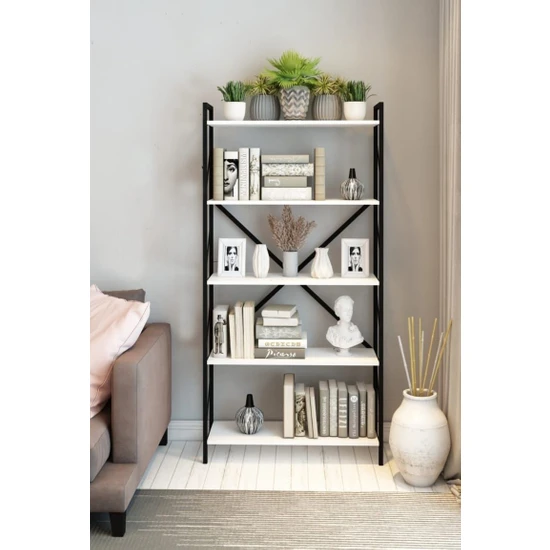 tmytedarikyapı Yelken 5 Raflı Metal Kitaplık 180*90*34 (Beyaz)