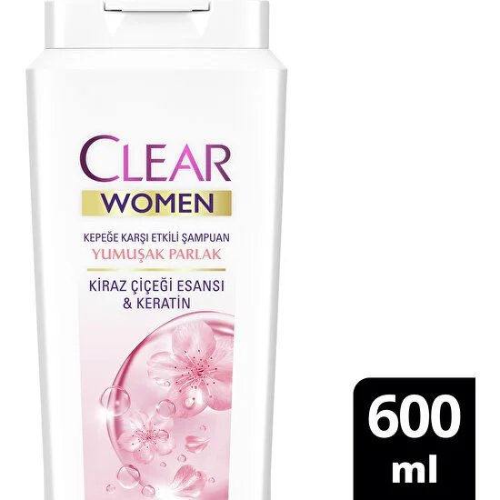 Clear Women Kepeğe Karşı Etkili Şampuan Yumuşak Parlak Kiraz Çiçeği Esansı Keratin 600 ml