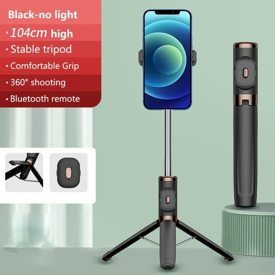 Ganbao Siyah Klasik Bluetooth El Akıllı Telefon Sabitleyici Cep Telefonu Selfie Sopa ile Dolgu Işığı Tutucu Tripod iPhone Huawei Xiaomi (Yurt Dışından)