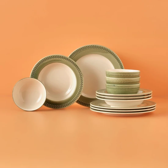 Bella Maison Monica Stoneware 12 Parça 4 Kişilik Yemek Takımı Yeşil