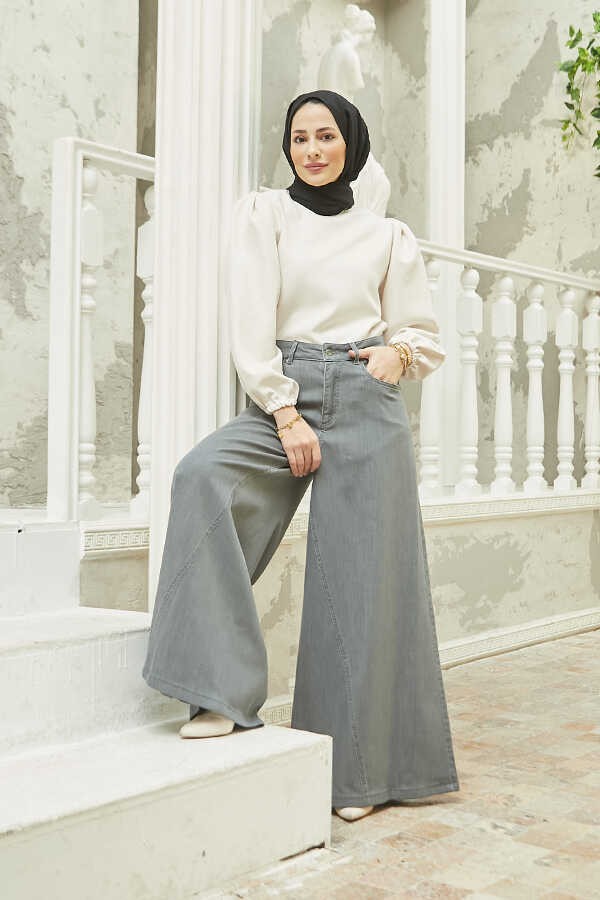 Neways 1162-DENIM Gri Pantolon Etek %98 Coton Kadınlar İçin Şık ve Rahat Tasarım görsel 2