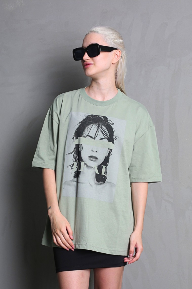 Madmext Siyah Oversize Baskılı Kadın Tişört MG1764 görsel 2