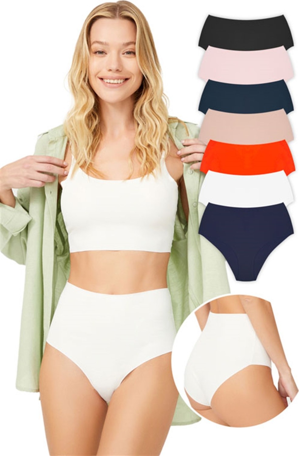Cottonhill Yüksek Bel Basic Lazer Kesim Bikini Külot 6'lı Paket-2