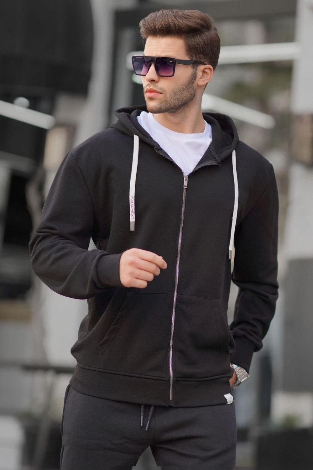Madmext Haki Yeşili Fermuarlı Kapüşonlu Sweatshirt 6161 görsel 3