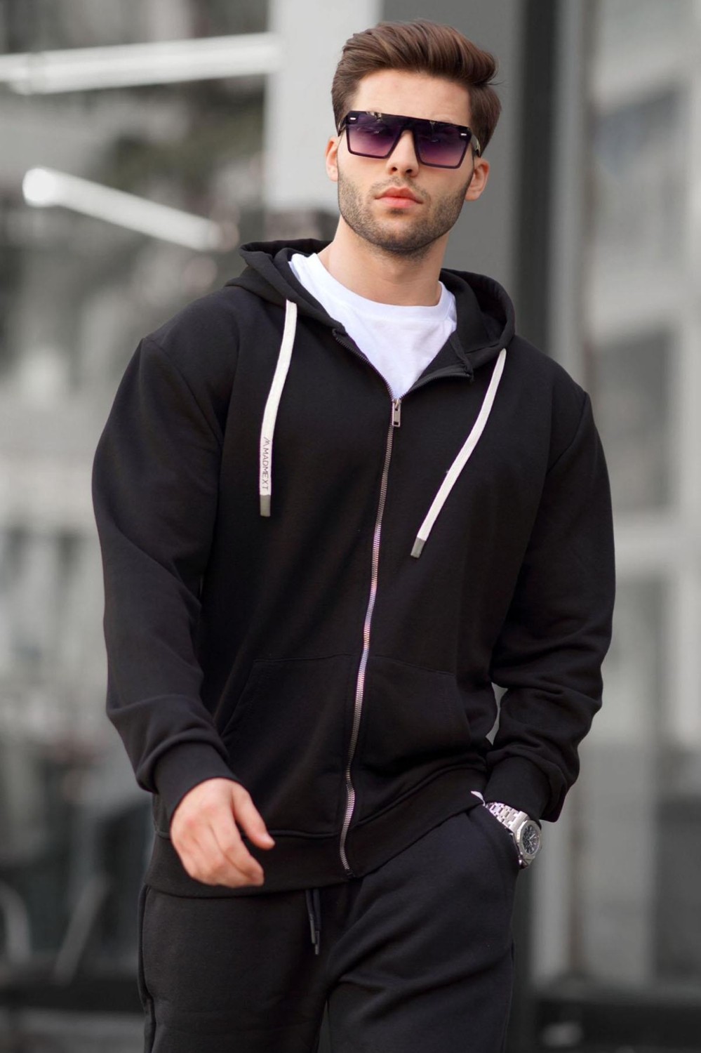 Madmext Haki Yeşili Fermuarlı Kapüşonlu Sweatshirt 6161 görsel 4