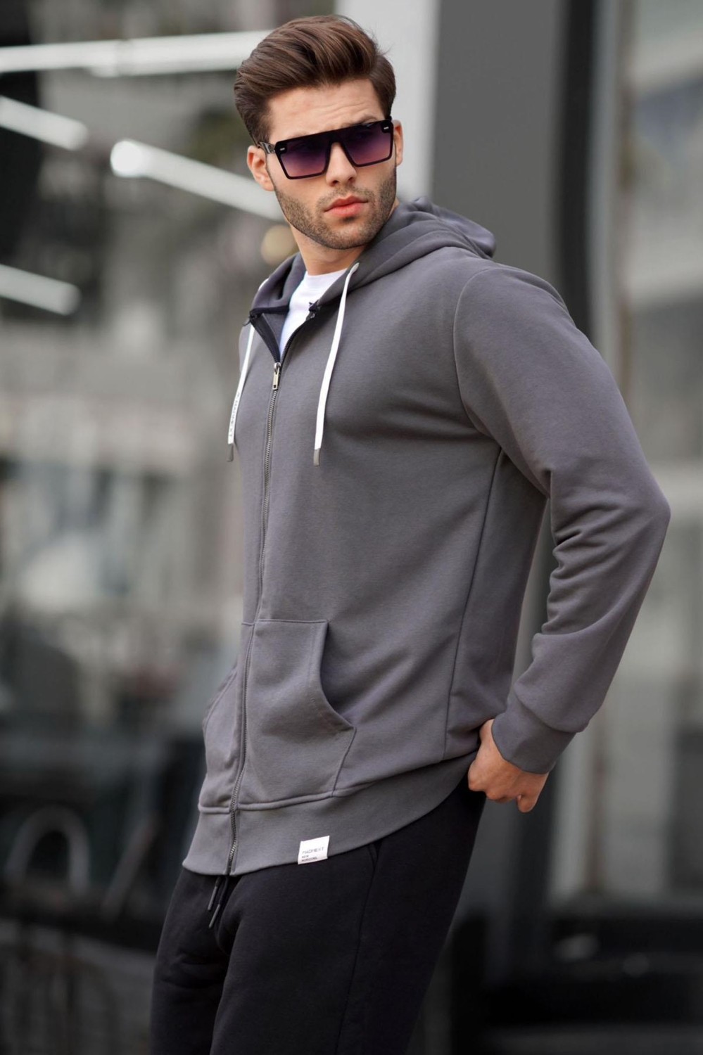Madmext Haki Yeşili Fermuarlı Kapüşonlu Sweatshirt 6161 görsel 8