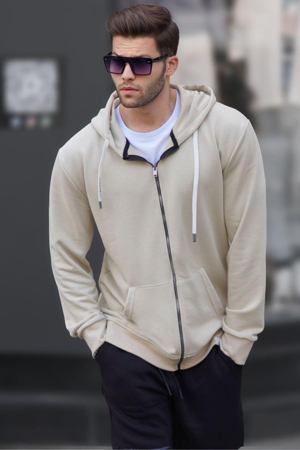 Madmext Haki Yeşili Fermuarlı Kapüşonlu Sweatshirt 6161