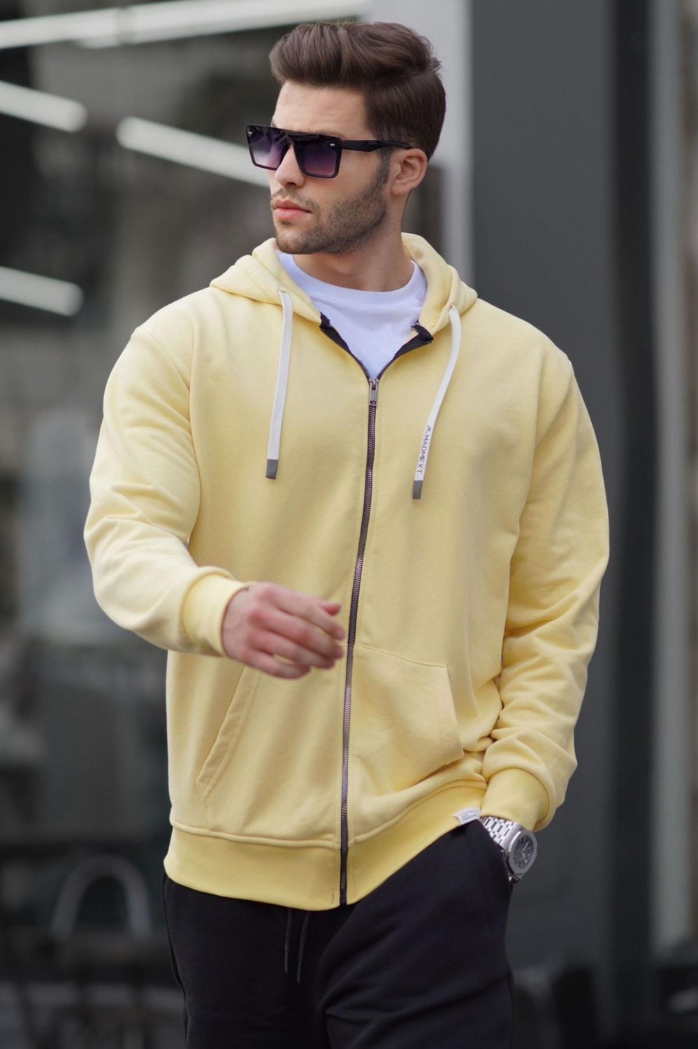 Madmext Haki Yeşili Fermuarlı Kapüşonlu Sweatshirt 6161