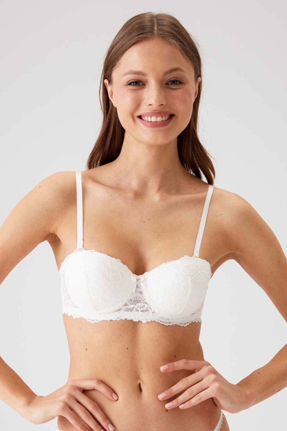 Pierre Cardin 2'li Ekonomik Paket Ekru Lacivert 6202-2 Siena Balenli Desteksiz Straplez Dantelli Sütyen Set görsel 4