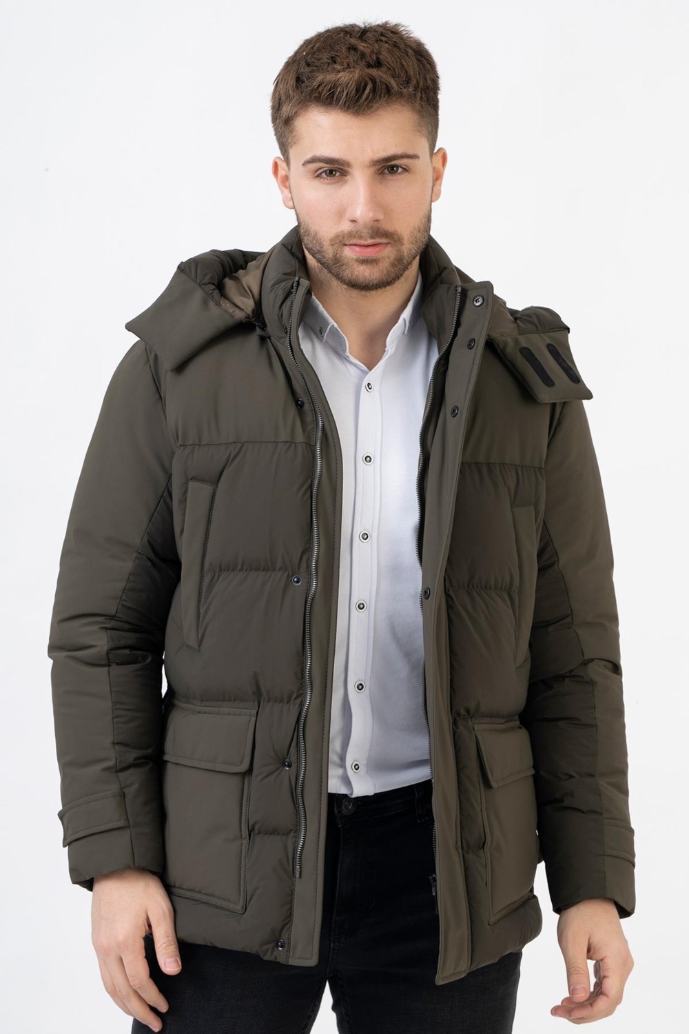 White Stone Edmonton 58101SLIM Fit Kapüşonlu Kaban Haki