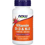 Now Foods Vitamin D3 & K2, 120 Vegan Kapsül, Kemik Sağlığını Destekleyen Non-GMO Takviye