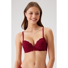 2'li Ekonomik Paket 6351-3 Beyaz Bordo Madrid Desteksiz Dantelli ve Micro Sütyen Set (Slip Hediyeli)