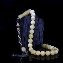 Tesbih Sepetim 925 Ayar Çift Renk Gümüş Püsküllü 9.5 mm Damla Kehribar Tesbih