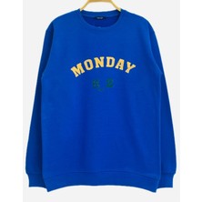 Yüksel Işık Sweatshirt Saks Mavisi Renk Bisiklet Yaka Monday 82 Baskılı