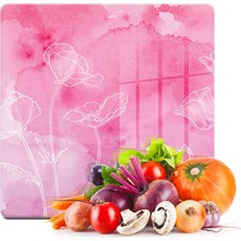 Decovetro Cam Kesme Tahtası Kare Pembe Çiçek Desenli 30X30 cm